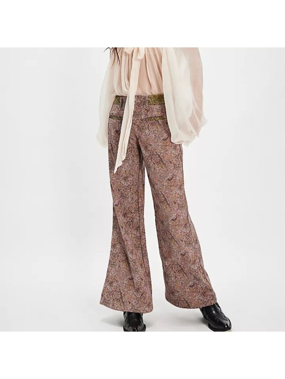 Free People Aster Jacquard Flare Pants Vintage Paisley Hippie Tapestry Womens 10